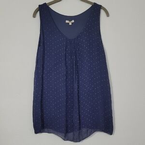 Giusy Italy 100% Silk Sleeves Tank Top Size L Blue Star Print Boho Luxury